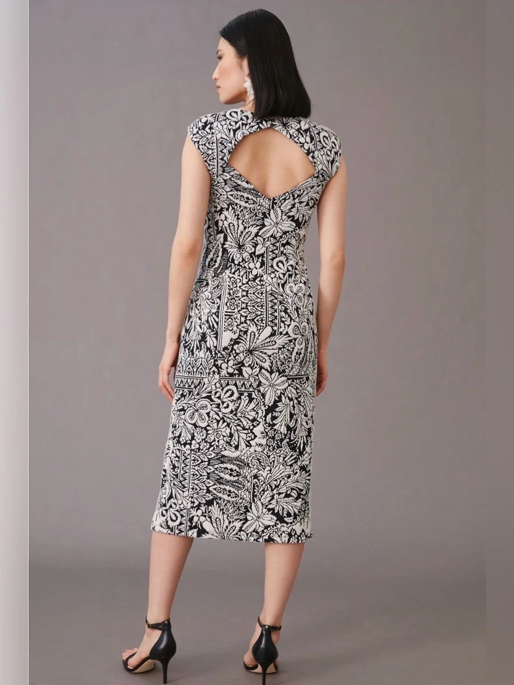 Anthropologie. Jacquard Cut-Out Midi Dress. Black & White. Size Medium.